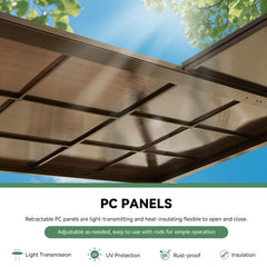 Erommy 12' x 20' Lean to Gazebo, Patio Gazebo with Adjustable Polycarbonate Roof, Hardtop Gazebo with Metal Frame
