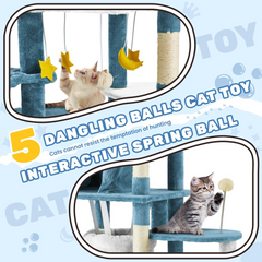 EROMMY Large Cat Tree 69in Tall Cat Tower with Sisal Scratching Post, Cozy Condo, Hammock, Dangling Balls, Kitten Houses for Play and Sleep Blue