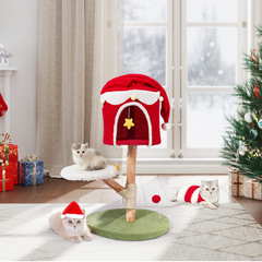 EROMMY Christmas Cat Tree, 37-inch Festive and Everyday Dual-Use Fruitwood Cat Tree, Detachable Design