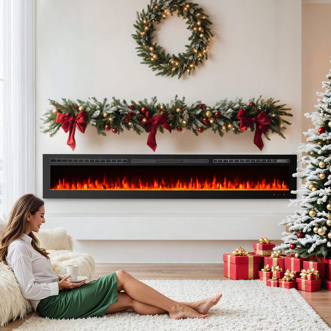 100 Inch LED Electric Fireplace Insert | Modern Warmth - EROMMY
