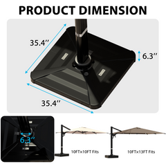 EROMMY 35.5" Patio Square Umbrella Base with Wheels, Heavy Duty Stand for Large Offset & Cantilever Umbrellas, Holds Up to 440 lbs with Water, Perfect for Outdoor Use