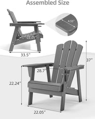 EROMMY Adirondack Chair - Durable HDPE Poly Lumber All-Weather Resistant, Oversized Balcony Porch Patio Outdoor Chair for Garden, Gray