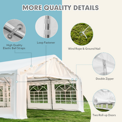 EROMMY 20x40ft Party Tent, Outdoor Wedding Tent, Heavy Duty Large Canopy Carport with Removable Sidewalls, 2 Roll-up Doors, 5 Storage Bags, White