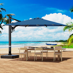 EROMMY 10*10ft Automatic Hydraulic Cantilever Umbrella with 360° Rotation, Outdoor Patio Umbrella for Garden, Pool, Deck，Navy