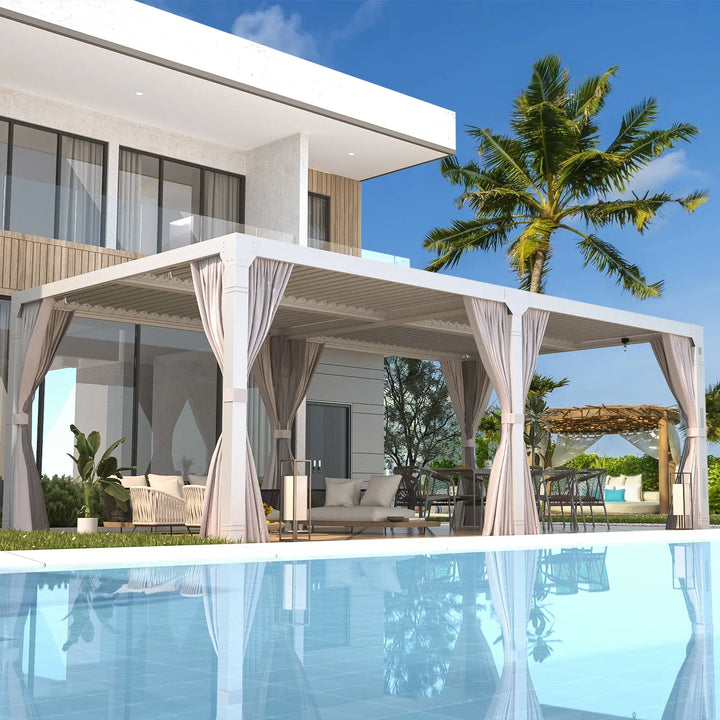 EROMMY 12x24 Pergola With Adjustable Louvered Roof, White