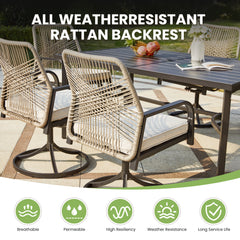 Erommy 5-Piece Patio Dining Set – 66" x 38" Table with Umbrella Hole & 4 Swivel Rattan Chairs, Weather-Resistant for Garden, Backyard, Balcony