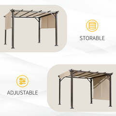 EROMMY 10' x 10' Outdoor Pergola with Sun Shade Canopy, Aluminum Frame, Modern Patio Pavilion Grill Gazebo with Weather-Resistant Fabric, White