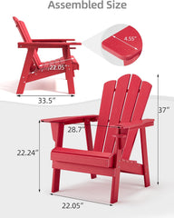 EROMMY Adirondack Chair - Durable HDPE Poly Lumber All-Weather Resistant, Oversized Balcony Porch Patio Outdoor Chair for Garden, Red