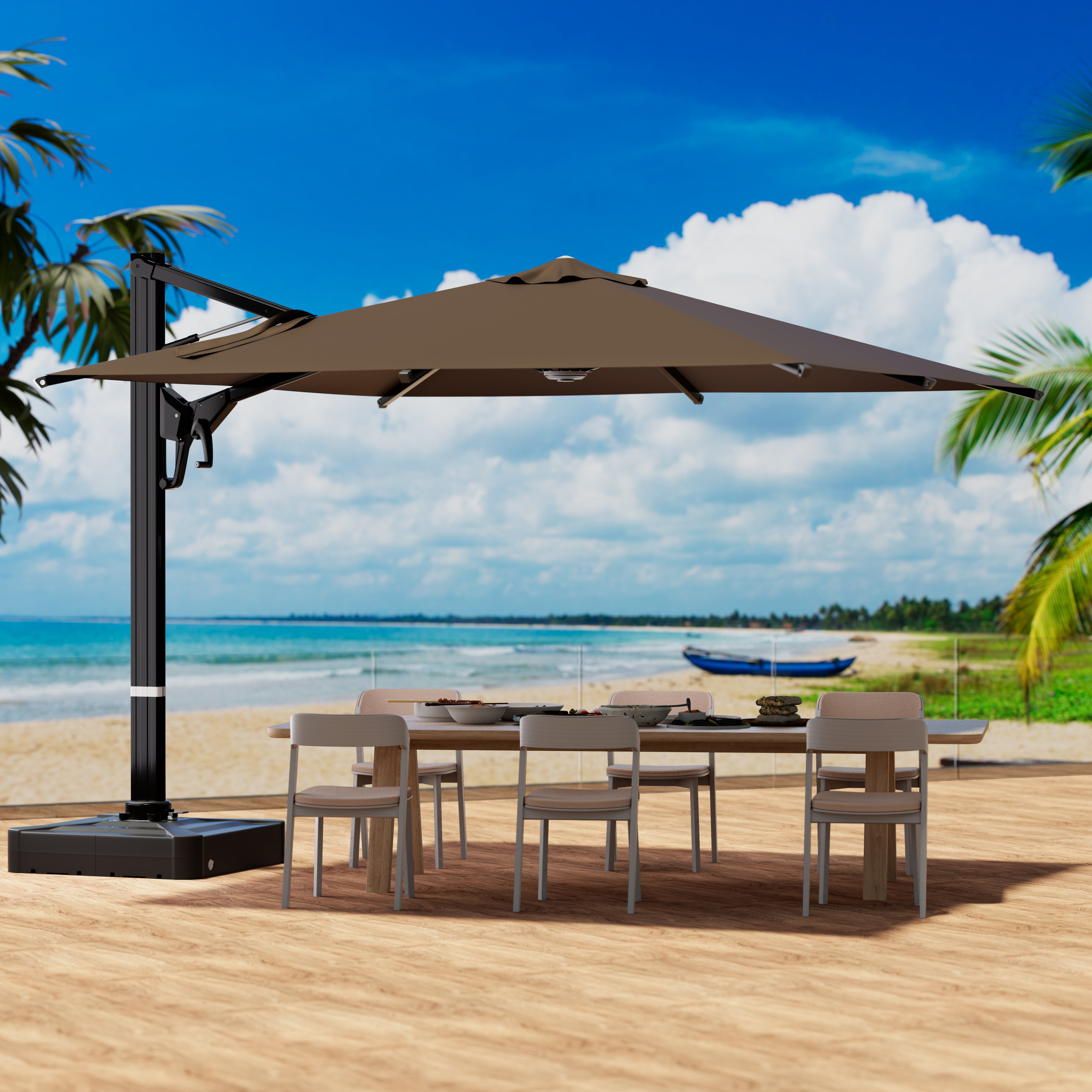 EROMMY 10X10 Automatic Umbrella for Backyard and Patio - Brown