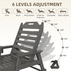 EROMMY 24" W Oversized Chaise Lounge Chairs Set of 2, Adjustable HDPE Outdoor Chairs with Wheels & Cup Holder, Dark Grey