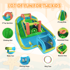 EROMMY Inflatable Bounce House with Double Slide, Bouncy Castle for Kids 3-12 with Blower, Water Cannon, Football Net, Jumping, Climbing Wall, Basketball Hoop, Backyard Water Park for Kids