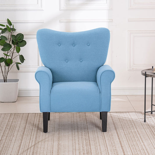 EROMMY Mid Century Wingback Arm Chair, Modern Upholstered Fabric, Blue