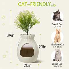 EROMMY Hidden Cat Litter Box Enclosure with Faux Plants For Large Cat, Plasma Sterilization System, in Living Room/Bedroom/Bathroom, Beige