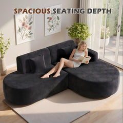 EROMMY Modern L-Shape Sectional Sofa with Chaise Lounge, Boneless L Shape Sofa with Deep Seat, Black