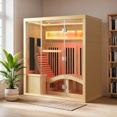 EROMMY 1-Person Full Spectrum Far Infrared Sauna with Lounge Reclining Chair, Red Light Therapy, LED Beauty Lamp