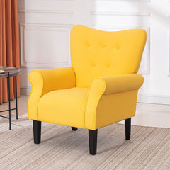 EROMMY Mid Century Wingback Arm Chair, Modern Upholstered Fabric, Yellow