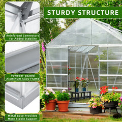 EROMMY 14' x 10' x 10.3' Greenhouse  for Plants with Polycarbonate Aluminum Frame, Adjustable Roof Vent and Sliding Door
