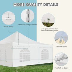 EROMMY 20x20ft Pole Party Tent, Weekend Canopy Heavy Duty with Sidewalls, 2 Doors, Carry Bags, PVC Fire Retardant Outdoor Canopies for 120 People, Large Tents for Parties, Events, Weddings, White