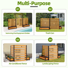 EROMMY No-Dig Privacy Fence with Planter Box - 3 Panels, 33" W x 39" H Durable Outdoor Patio Wood Screen for AC Unit, Trash Hide & Floral Garden Bed, Yellow