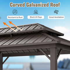 EROMMY 10' x 6' Hardtop Grill Gazebo, Outdoor BBQ Gazebo with 2 Side Shelves and Bottle Opener, All-weather Grill Gazebo with Galvanized Steel Double Roof for Patio, Lawn, Backyard, Brown