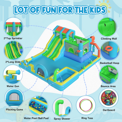 EROMMY Inflatable Bounce House, Bouncy House with Double Water Slide, Inflatable Bouncy Castle Water Bounce House with Blower, Climbing Wall, Jumping, Splash Pool for Kids Indoor Outdoor