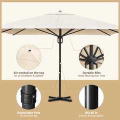 EROMMY 13ft Rectangle Patio Umbrella, Outdoor Aluminum Umbrella with 8 Reinforced Ribs, Market Umbrella