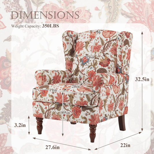 EROMMY Fabric Accent Chair, Modern Upholstered Armchair, Leisure Single Sofa Chair for Living Room Bedroom Reading, Red Floral