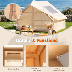 EROMMY Inflatable Tents for Camping with Skylight, Blow Up Tent with Large Mesh Doors & Hand Pump, 1 Minute Quick Setup Air Tent, Waterproof Oxford