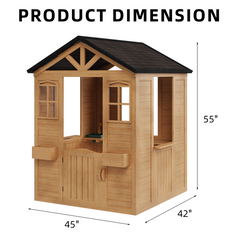 Erommy Wooden Playhouse for Kids, Outdoor Garden Cottage with Door, Windows, Service Station, Flower Pot Holder, for 3-7 Years Old