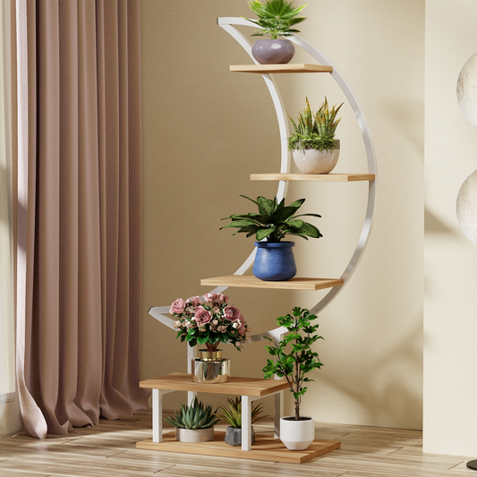 EROMMY 5 Tier Plant Stands for Indoor Plants Multiple with Hanging Hook, Moon-Shape