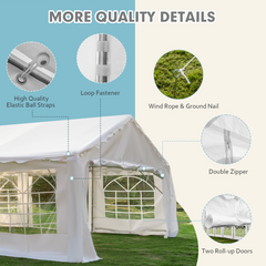 EROMMY 20x50ft Party Tent, Outdoor Wedding Tent, Heavy Duty Large Canopy Carport with Removable Sidewalls, 2 Roll-up Doors, 5 Storage Bags, White