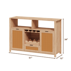 EROMMY Farmhouse Bar Cabinet with Storage, Wine Racks and Drawers for Dining Room and Living Room,Beige