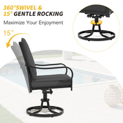 EROMMY Patio Swivel Chairs Set of 2, Heavy Duty Outdoor Dining Chairs with Full Rattan Backrest, All-Weather Swivel Rocker Chair for Lawn, Porch or Garden, Gray
