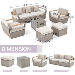 Erommy 6 Pcs Patio Furniture Set with Thick Cushion and Coffee Table, Light Gray