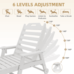 EROMMY 22" W Oversized Chaise Lounge Chairs, Adjustable HDPE Outdoor Chairs with Wheels & Cup Holder, White