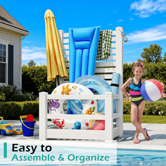 EROMMY 71" H Privacy Screen Pool Storage Organizer, Freestanding Pool Float Holder Replaces Deck Box, White