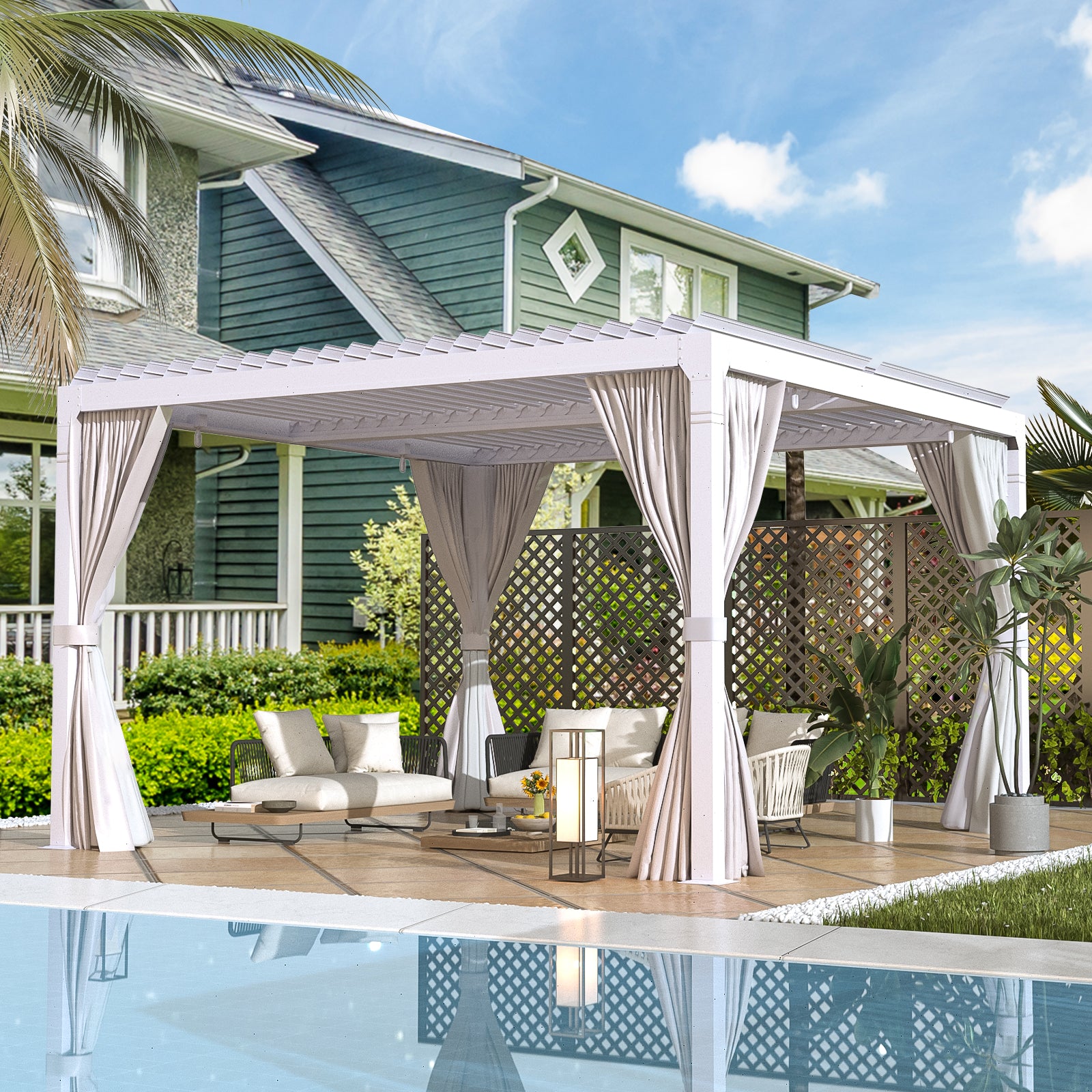 EROMMY 12x12 Aluminum Pergola with Louvered Roof – White