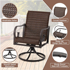 EROMMY Patio Swivel Chairs Set of 2, Heavy Duty Outdoor Dining Chair with 23.5'' High Back, Extra-Large Water-Fall Seat, Rattan Wicker Porch Chair, Dark Brown