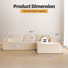 EROMMY 106 inch Cloud Sectional Couch with Chaise Lounge for Living Room, Corduroy Fabric, Beige