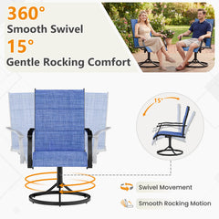 EROMMY Patio Swivel Chairs Set of 4, 360° Swivel, 15° Rocking, Outdoor Dining Chairs with Padded All Weather Quick-Drying Textilene High Back & Metal Frame, Blue