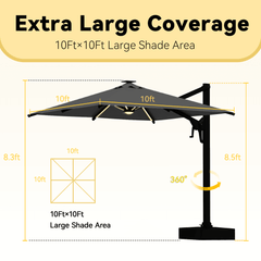 EROMMY 10 X 10 Outdoor Weather-resistant Umbrella with LED - Gray-Erommy