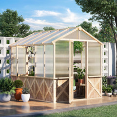 EROMMY 8x9x8.5 FT Wooden Spruce Walk-in Greenhouse with UV Protection