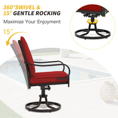 EROMMY Patio Swivel Chairs Set of 2, Heavy Duty Outdoor Dining Chairs with Full Rattan Backrest, All-Weather Swivel Rocker Chair for Lawn, Porch or Garden, Red