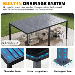 EROMMY Pergola Louvered 12x20, Aluminum Hardtop Pergola with Adjustable Roof for Sun & Rain Shade, Outdoor Gazebo with Integrated Drainage System, Modern Rustproof Patio Canopy Carport