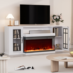 EROMMY 70 Inch 3-sided Glass Fireplace TV Stand with 9 Colors - White