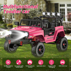 EROMMY 2 Seater 24V Kids Ride on Truck Car for Girls, Electric Off-Road Vehicles w/Forward and Reverse Functions, 4WD SUV w/Parent Remote Control,Battery Powered Truck for Toddlers Girls Aged 3-8 Pink