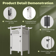 EROMMY 88.5"H x 57.5"W x 47.75"L White PVC Outdoor Shower Enclosure with Door, Weatherproof Privacy Stall for Pool & Beach, Durable Vinyl Construction（Grid-panel with roof）