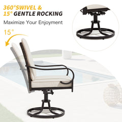 EROMMY Patio Swivel Chairs Set of 2, Heavy Duty Outdoor Dining Chairs with Full Rattan Backrest, All-Weather Swivel Rocker Chair for Lawn, Porch or Garden, Beige