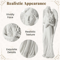 EROMMY 45'' Large Outdoor Statues, Garden Angel Holding Flowers, Sculpture Decor for Patio, Yard and Home, White