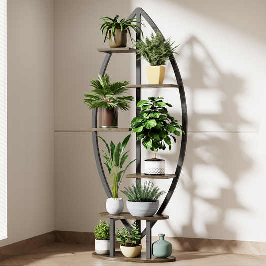 EROMMY 6 Tier Flower Stands for Indoor Plants Multiple, Leaf-Shape Metal Plant Shelf